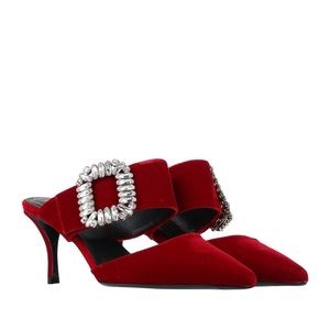 Roger Vivier Crystal Embellished Satin Mules